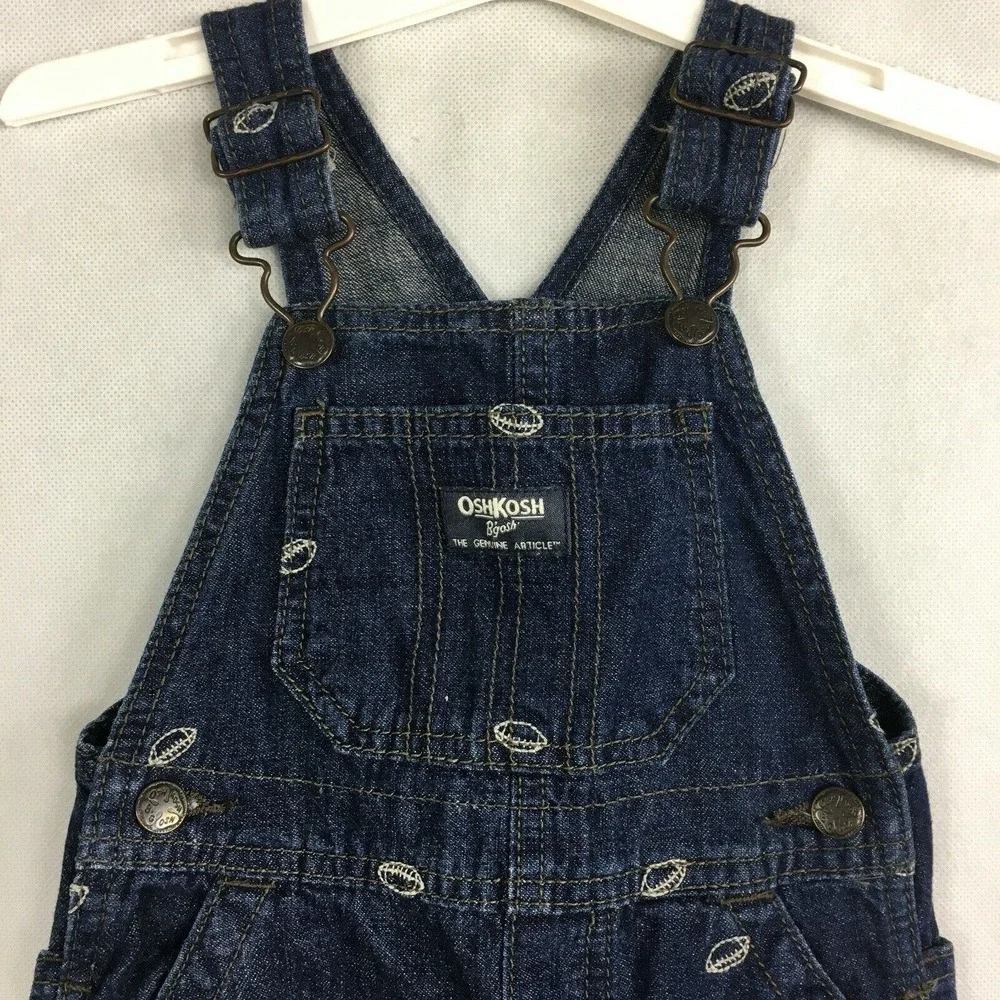 Oshkosh B'Gosh Overalls Boys Sz 18 months Dark‎ Wash Embroidered Football Denim